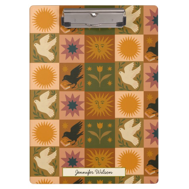 Custom Bohemian Celestial Patchwork Mystical Clipboard (Front)