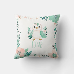 Custom Boho Baby Bird Pillow Pastel Green 