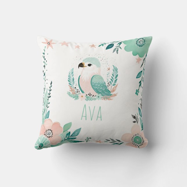 Custom Boho Baby Eagle Pillow Pastel Green  (Back)
