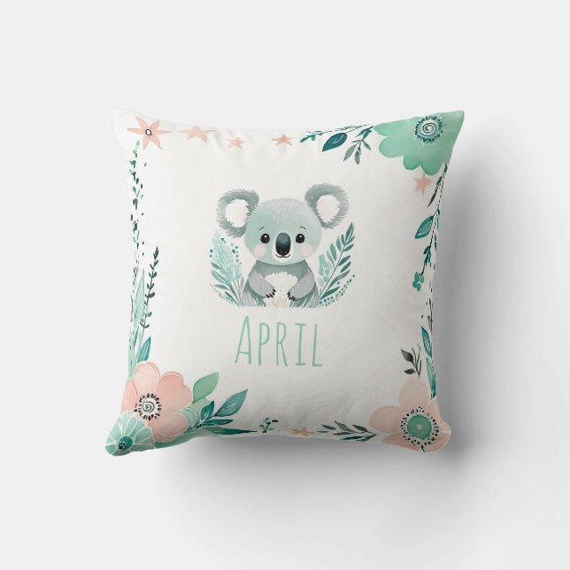 Custom Boho Baby Koala Pillow Pastel Green  (Back)