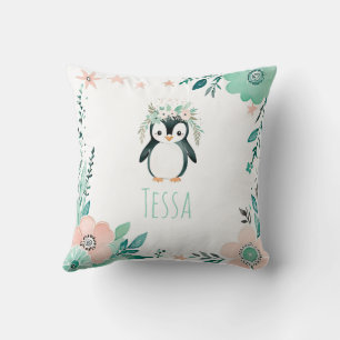 Custom Boho Baby Penguin Pillow Pastel Green