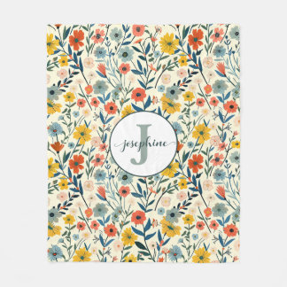 Custom Boho Botanical Flower Garden Fleece Blanket