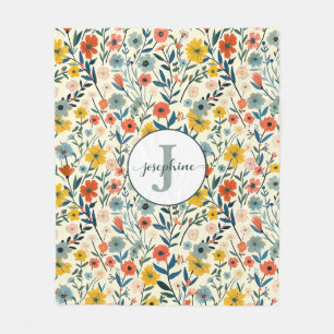 Custom Boho Botanical Flower Garden Fleece Blanket
