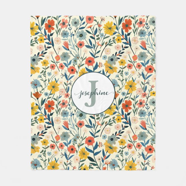 Custom Boho Botanical Flower Garden Fleece Blanket (Front)