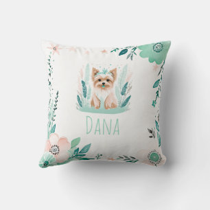 Custom Boho Cute Yorkshire Pillow Pastel Green 