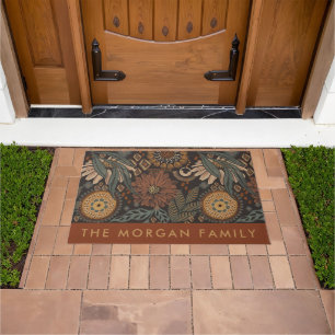 Custom Boho Dark Jungle Floral Geometrics Doormat