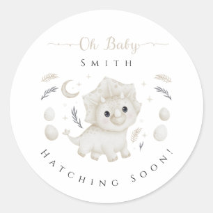 Custom Boho Dinosaur Hatching Soon Baby Shower Classic Round Sticker