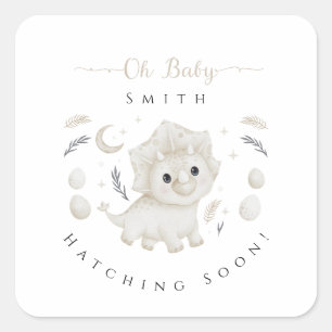 Custom Boho Dinosaur Hatching Soon Baby Shower Square Sticker