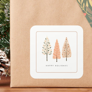 Custom Boho Earthy Minimalist Line Art Nordic Pine Square Sticker
