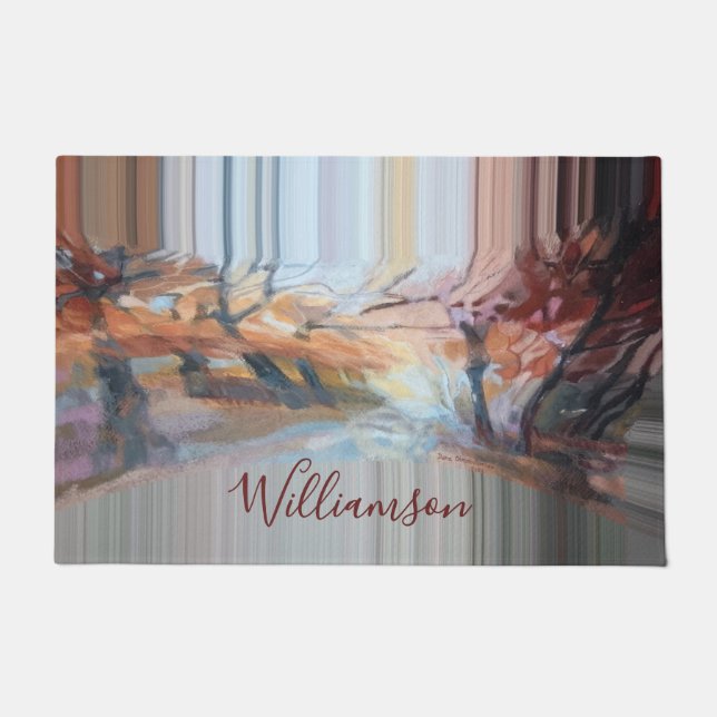 Custom Boho Fall Nature Stripes Watercolor Earthy Doormat (Front)