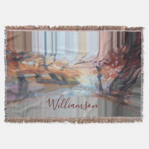 Custom Boho Fall Nature Trees Stripes Earthy Artsy Throw Blanket