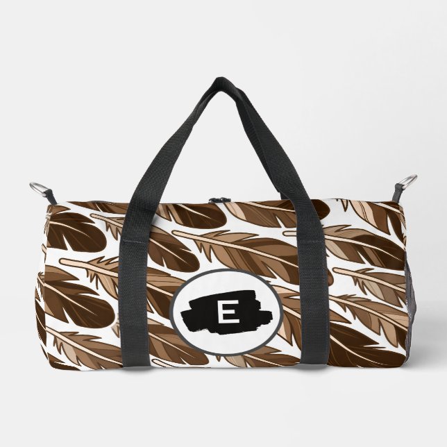 Custom Boho Feather Monogram Small Duffel Bag  (Front)