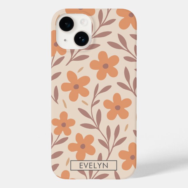 Custom Boho Floral Delicate Peach Cream Cute Name Case-Mate iPhone Case (Back)