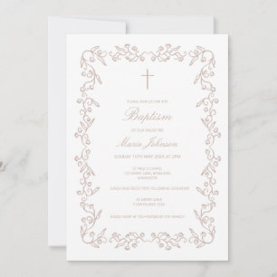 Custom Boho floral girl Baptism Invitation
