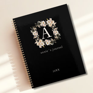 Custom Boho Floral Monogram Black Planner