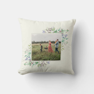 Custom Boho Floral Photo Botanical Sage Green Cushion