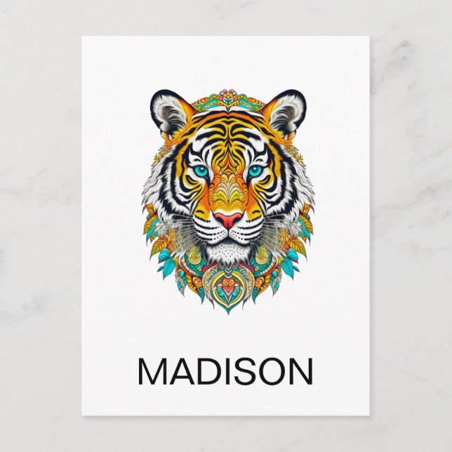 Custom Boho Hippie Floral Year of the Tiger  Postcard (Front)