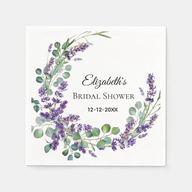Custom Boho Lavender Eucalyptus Bridal Shower  Napkin (Front)