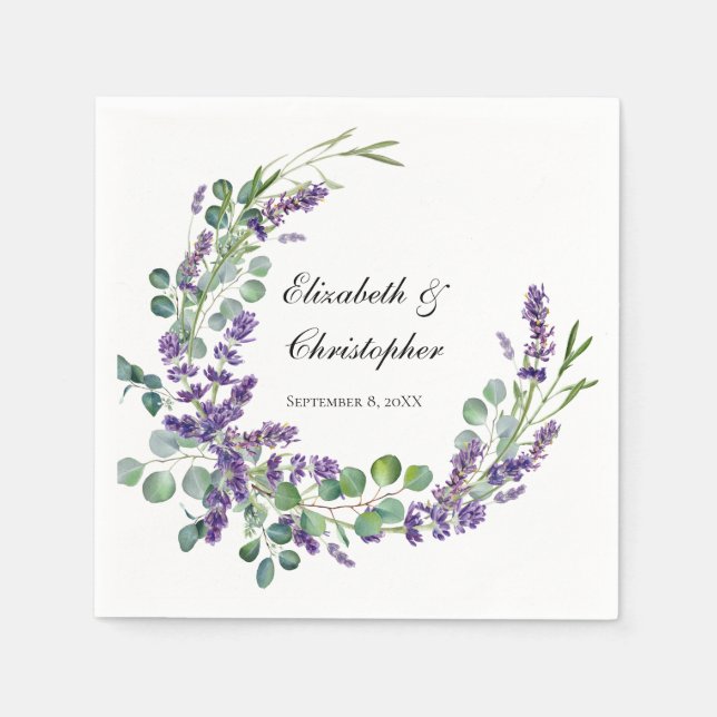 Custom Boho Lavender Eucalyptus Wedding Napkin (Front)