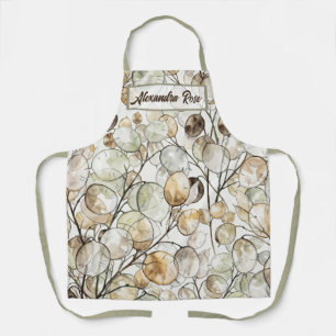 Custom Boho Lunaria Watercolor Pattern Botanical Apron
