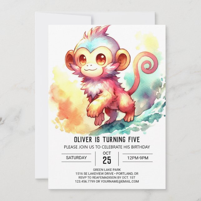 Custom Boho Monkey Birthday Invitation (Front)