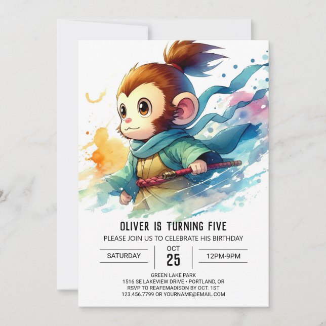 Custom Boho Monkey Birthday Invitation (Front)