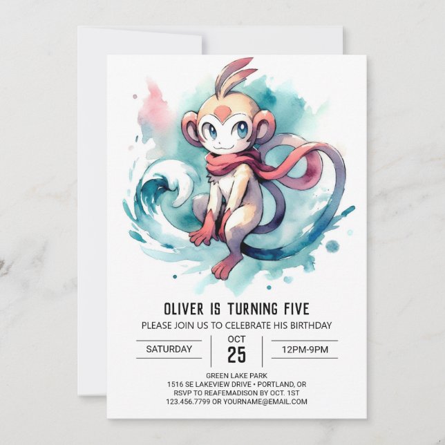 Custom Boho Monkey Birthday Invitation (Front)