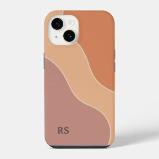 Custom Boho Pastel Waves Monogram Soft Orange iPhone 14 Case