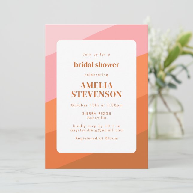 Custom Boho Pink Orange Terracotta Bridal Shower Invitation (Standing Front)