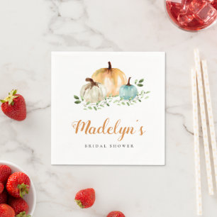 Custom Boho Pumpkin Fall Watercolor Bridal Shower Napkin