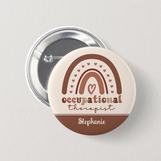 Custom Boho Rainbow OT Occupational Therapist 6 Cm Round Badge (Front & Back)