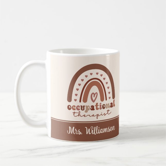 Custom Boho Rainbow OT Occupational Therapist Coffee Mug (Left)