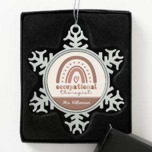 Custom Boho Rainbow OT Occupational Therapist Snowflake Pewter Christmas Ornament