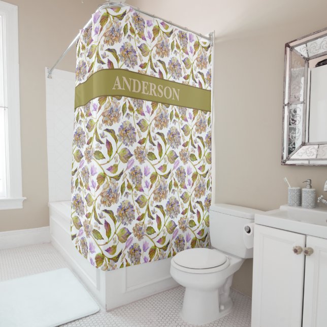 Custom Boho Rustic Leaves Print Shower Curtain (In Situ)