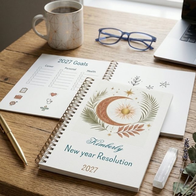 Custom Boho Sun Moon New Year Resolution 2027  Notebook (Creator Uploaded)