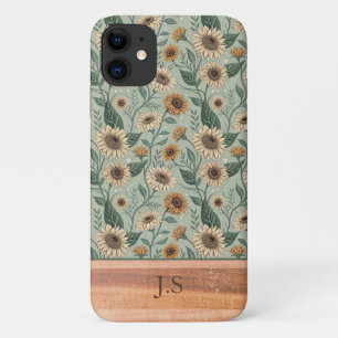 Custom Boho Sunflowers Wood Effect Case-Mate iPhone Case
