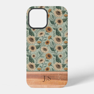 Custom Boho Sunflowers Wood Effect iPhone 12 Case