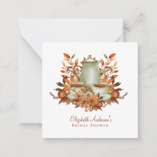 Custom Boho Terracotta Floral Sage Tea Party Event Card (Front)