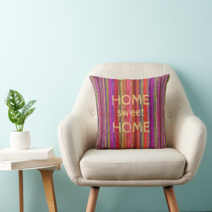 Custom Boho Vintage Red Violet Stripes -  Cushion