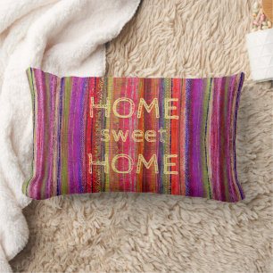 Custom Boho Vintage Red Violet Stripes -  Lumbar Cushion