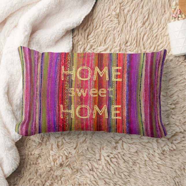 Custom Boho Vintage Red Violet Stripes -  Lumbar Cushion (Blanket)