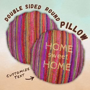 Custom Boho Vintage Red Violet Stripes -  Round Cushion