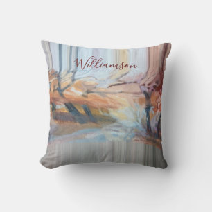 Custom Boho Watercolor Fall Trees Stripes Earthy Cushion