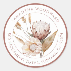 Custom Boho Watercolor Wildflowers Return Address Classic Round Sticker