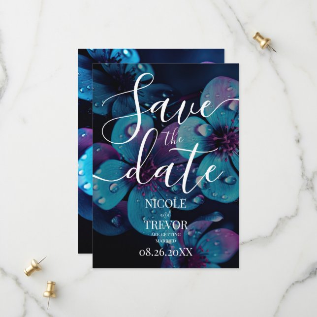 Custom Bold Beautiful Flowers Wedding Save The Date (Front/Back In Situ)