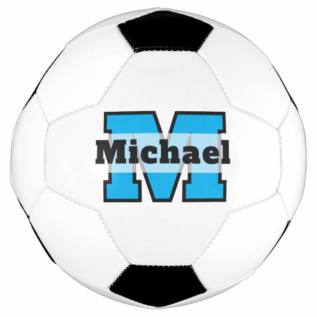 Custom Bold Blue Name Classic Soccer Player Foot Ball (Front)
