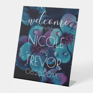 Custom Bold Colourful Flowers Welcome Wedding Pedestal Sign