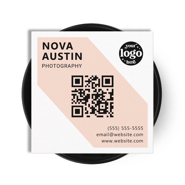 Custom Bold Geometric Company Logo Modern QR Code Square Business Card (Creator Uploaded)