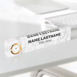 Custom Bold Grey Marble Minimalist Modern Clock Nameplate