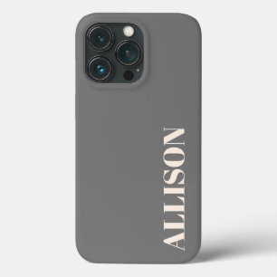 Custom Bold Name Cream and Plain Grey iPhone 13 Pro Case
